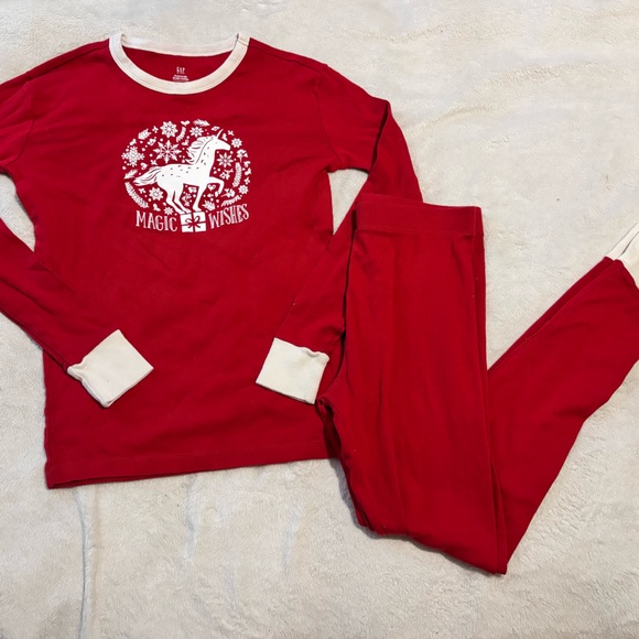 KIDS GAP red 2 piece christmas unicorn PJs size 14 - Picture 10 of 10